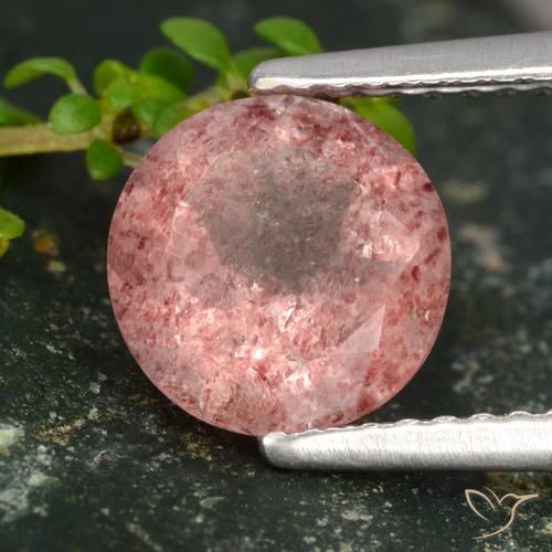 Cuarzo fresa Rosado medio natural de 1.78 ct, Redondo, Translúcido