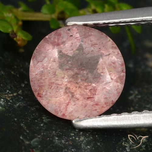 Cuarzo fresa Rosado claro medio natural de 1.60 ct, Redondo, Translúcido