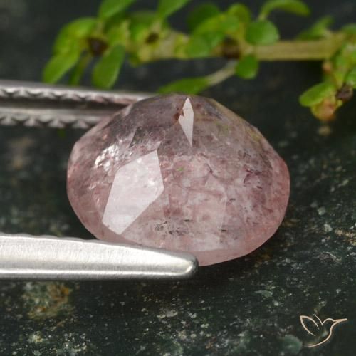 Cuarzo fresa Rosado claro medio natural de 1.60 ct, Redondo, Translúcido