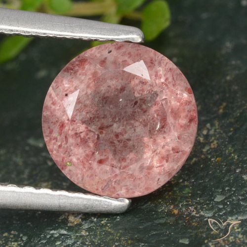 1.80ct Natural Rosado terroso Cuarzo fresa, Redondo, Translúcido