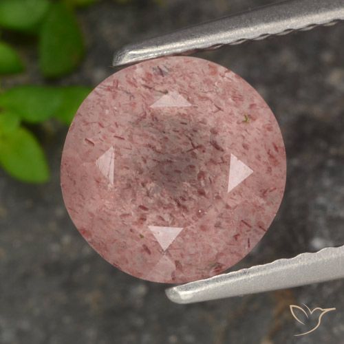 1.80ct Natural Rosado terroso Cuarzo fresa, Redondo, Translúcido