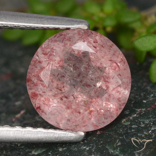1.66ct Natural Tono rosado Cuarzo fresa, Redondo, Translúcido