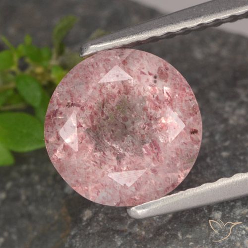 1.75ct Natural Rosado medio Cuarzo fresa, Redondo, Translúcido