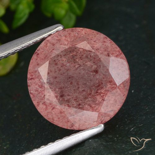 4.29ct Natural Rosa oscuro Cuarzo fresa, Redondo, Translúcido
