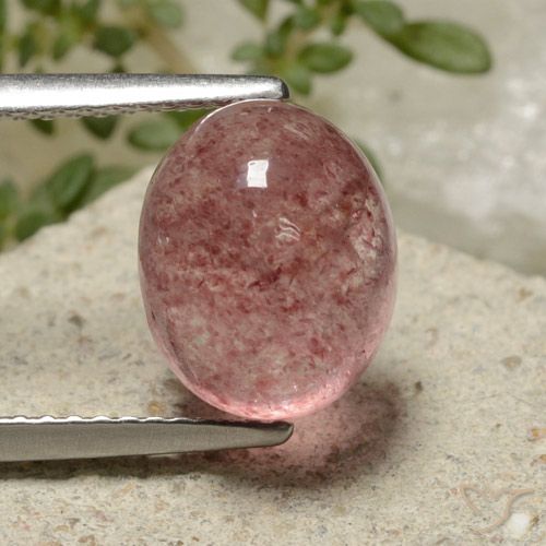 Cuarzo fresa Rosado medio natural de 4.30 ct, Ovalada, Translúcido