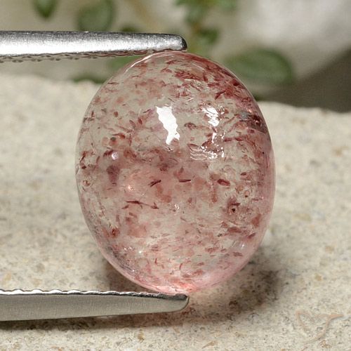 4.49ct Natural Rosado claro medio cuarzo fresa, Ovalada, Translúcido