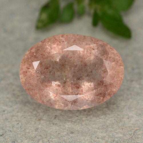 6.41ct Natural Rosa durazno cuarzo fresa, Ovalada, Translúcido