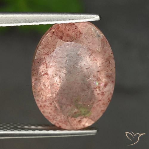 Cuarzo fresa Naranja durazno natural de 5.56 ct, Ovalada, Translúcido