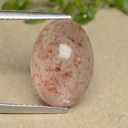 5.39ct Natural Rosa durazno cuarzo fresa, Ovalada, Translúcido