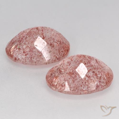 Gemas de Cuarzo fresa Rosado claro natural de 6.35 ct, Ovalada, Translúcido