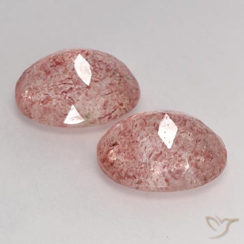 Gemas de Cuarzo fresa Rosado claro medio natural de 6.34 ct, Ovalada, Translúcido