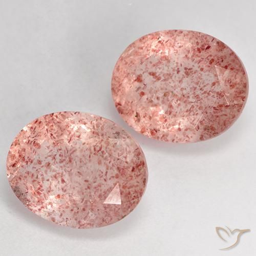 Gemas de Cuarzo fresa Rosado claro medio natural de 7.45 ct, Ovalada, Translúcido