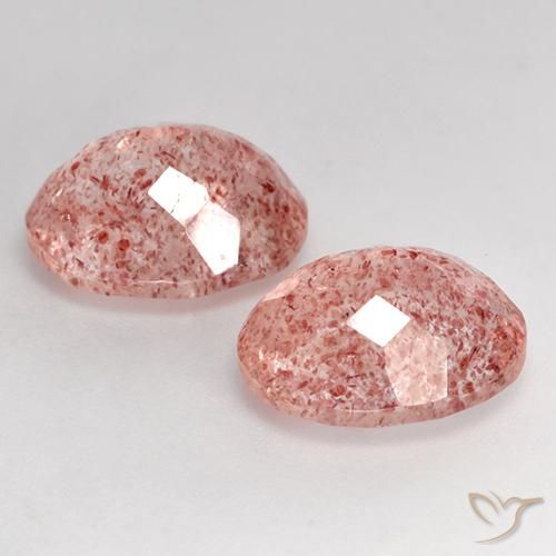 Gemas de Cuarzo fresa Rosado claro medio natural de 7.45 ct, Ovalada, Translúcido