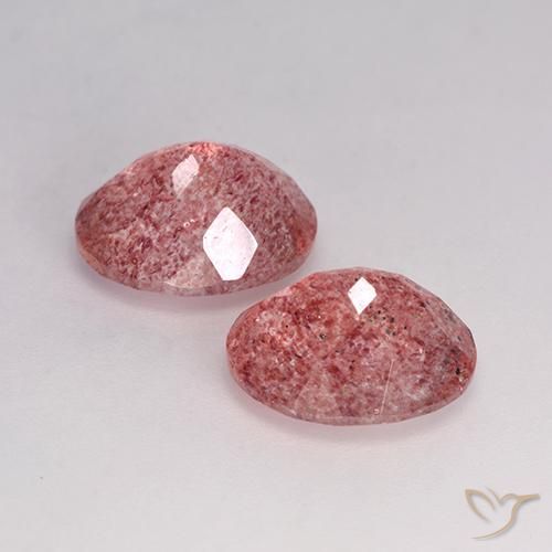 Gemas de Cuarzo fresa Rojo oscuro natural de 6.69 ct, Ovalada, Translúcido