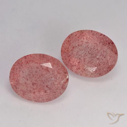 Gemas de Cuarzo fresa Rosado medio natural de 7.05 ct, Ovalada, Translúcido
