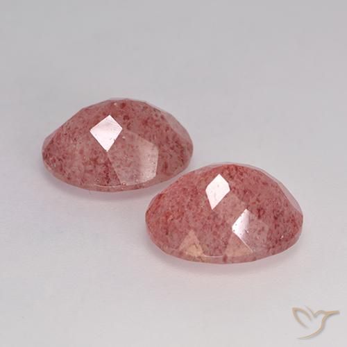 Gemas de Cuarzo fresa Rosado medio natural de 7.05 ct, Ovalada, Translúcido