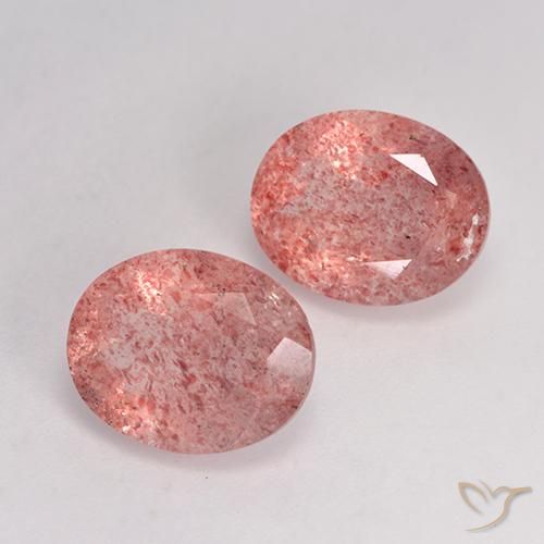 Gemas de Cuarzo fresa Rosado claro medio natural de 6.64 ct, Ovalada, Translúcido