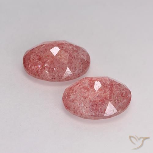 Gemas de Cuarzo fresa Rojo medio natural de 5.96 ct, Ovalada, Translúcido