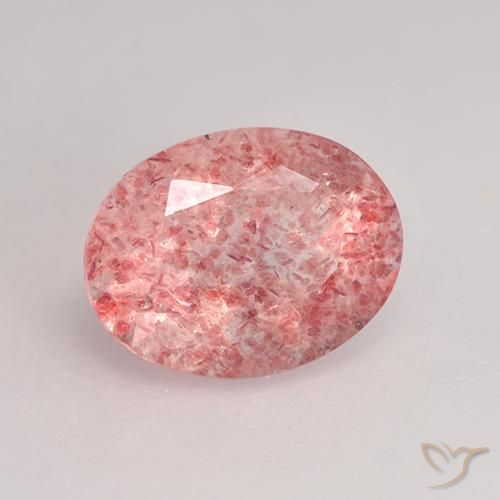 Cuarzo fresa Rosado cálido claro natural de 1.62 ct, Ovalada, Translúcido