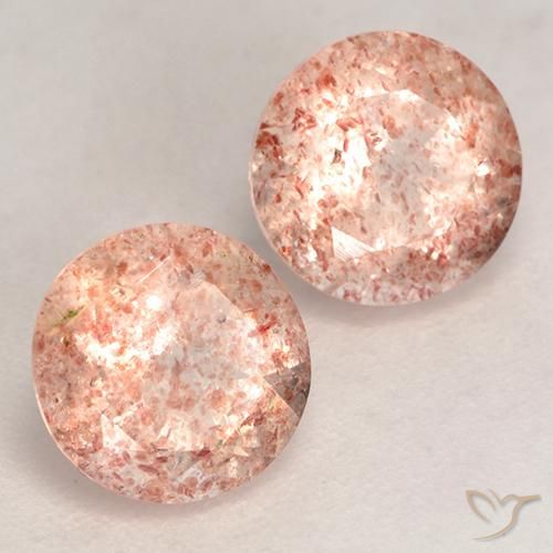 Gemas de Cuarzo fresa Rosado anaranjado claro natural de 2.44 ct, Redondo, Translúcido