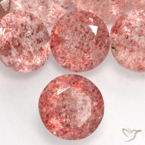 Cuarzo fresa Rosado medio natural de 1.11 ct, Redondo, Translúcido