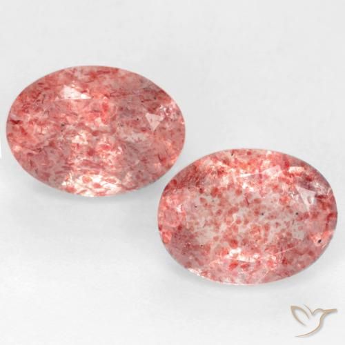Gemas de Cuarzo Fresa Rosado medio natural de 2.29 ct, Corte Óvalo, Translúcido