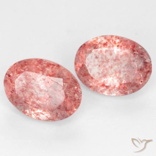 Gemas de Cuarzo Fresa Rosado medio natural de 2.29 ct, Corte Óvalo, Translúcido