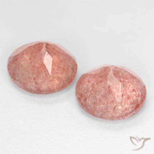 Gemas de Cuarzo Fresa Rosado claro medio natural de 5.05 ct, Corte Redondo, Translúcido