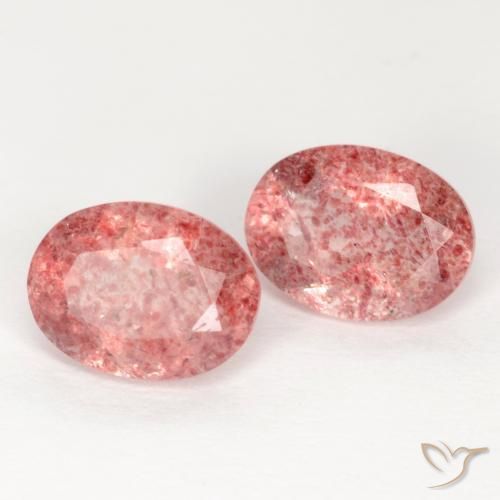 Gemas de Cuarzo fresa Rosado frambuesa natural de 2.35 ct, Ovalada, Translúcido