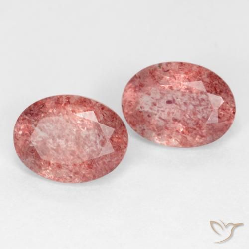 Gemas de Cuarzo fresa Rosa rosado natural de 2.34 ct, Ovalada, Translúcido