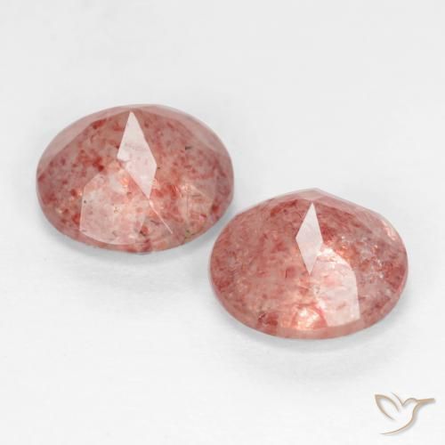 Gemas de Cuarzo fresa Rosa oscuro natural de 2.16 ct, Redondo, Translúcido