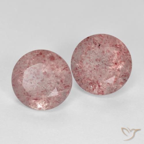 Gemas de Cuarzo fresa Rosado claro natural de 3.88 ct, Redondo, Translúcido