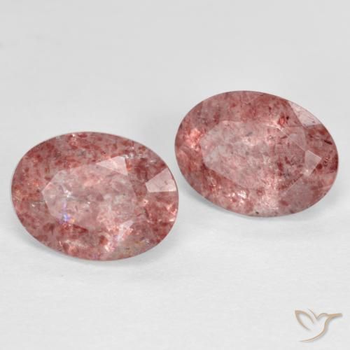 Gemas de Cuarzo fresa Rosado medio natural de 2.47 ct, Ovalada, Translúcido