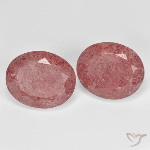 Gemas de Cuarzo fresa Rosa oscuro natural de 9.13 ct, Ovalada, Translúcido