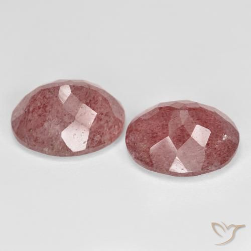 Gemas de Cuarzo fresa Rosa oscuro natural de 9.13 ct, Ovalada, Translúcido