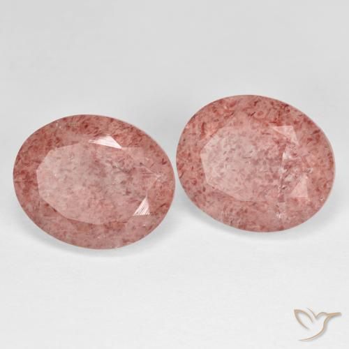 Gemas de Cuarzo fresa Rosa rosado natural de 9.62 ct, Ovalada, Translúcido