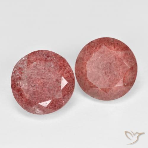 Gemas de Cuarzo fresa Rosa oscuro natural de 7.34 ct, Redondo, Translúcido