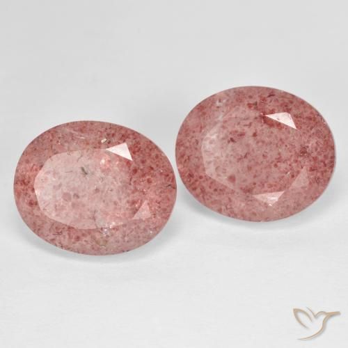 Gemas de Cuarzo fresa Rosado medio natural de 9.60 ct, Ovalada, Translúcido