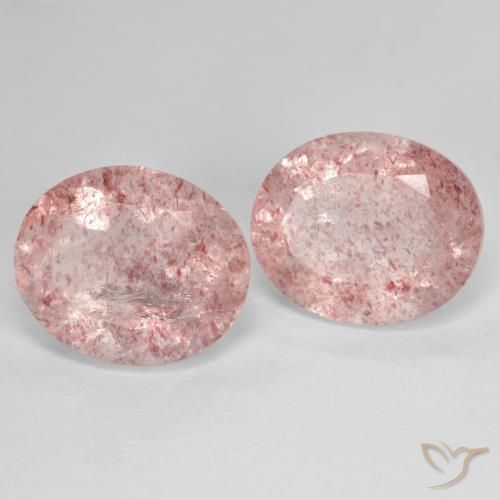 Gemas de Cuarzo fresa Rosado medio natural de 8.77 ct, Ovalada, Transparente