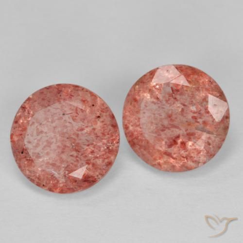 Gemas de Cuarzo fresa Rosado rojizo natural de 2.02 ct, Redondo, Transparente