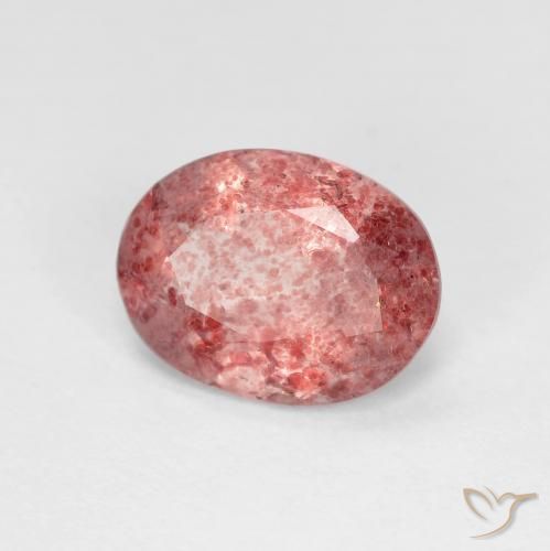 Cuarzo fresa Rojo medio natural de 1.52 ct, Ovalada, Transparente