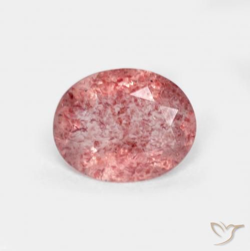Cuarzo fresa Rojo claro natural de 1.22 ct, Ovalada, Transparente