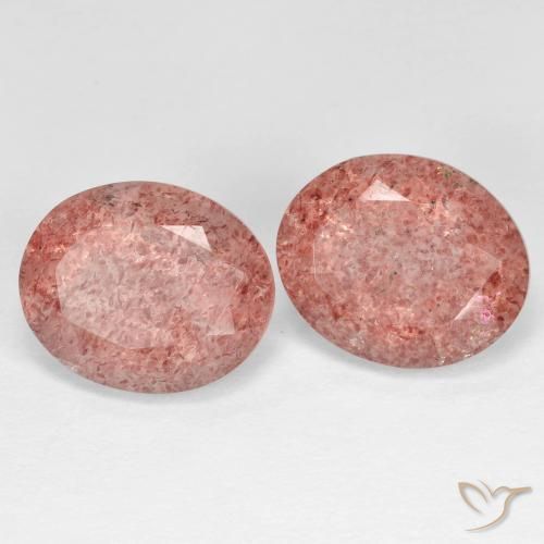 Gemas de Cuarzo fresa Rosado rojizo natural de 8.87 ct, Ovalada, Transparente