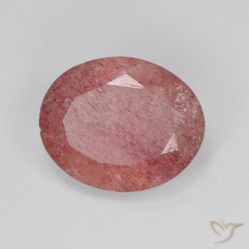 Cuarzo fresa Rojo claro natural de 3.78 ct, Ovalada, Translúcido