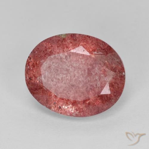 Cuarzo fresa Rojo medio natural de 4.37 ct, Ovalada, Translúcido