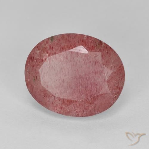 Cuarzo fresa Rojo medio natural de 4.44 ct, Ovalada, Translúcido