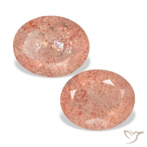 Gemas de Cuarzo fresa Rosado naranja natural de 6.40 ct, Ovalada, Transparente