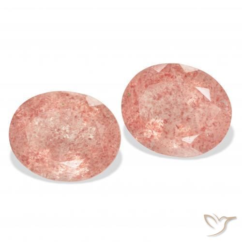 Gemas de Cuarzo fresa Rosado naranja intenso natural de 7.46 ct, Ovalada, Transparente