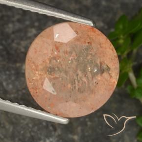 Piedrasol Naranja durazno claro natural de 3.36 ct, Redondo, Transparente