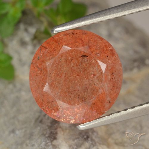 3.81ct Natural Naranja medio Piedrasol, Redondo, Translúcido